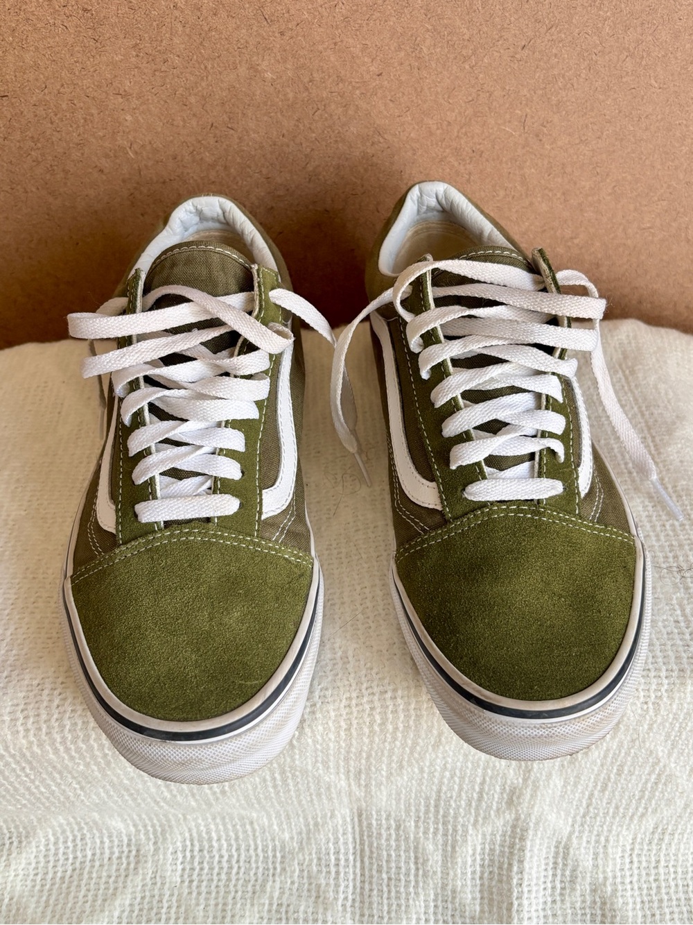 Vans Olive Green and White Old Skool Low-Top Sneakers Gorpcore Streetwear